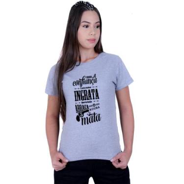 Imagem de Camiseta Baby Look Feminina A confiança Racionais Mcs - Lafre, Cinza, 
