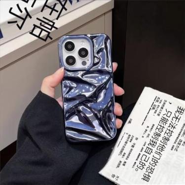 Imagem de Capa para celular com efeito ondulado em revestimento eletrolítico para iPhone 16, 15, 14, 13, 12 Pro Max Plus e 11. Capa protetora macia e resistente a impactos, azul marinho, para iPhone 14 Pro.