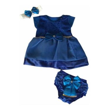 Imagem de Kit Vestido Calcinha Laço Roupa Bebe 0-6 Meses 3 peças - Lala Lulu, 0 