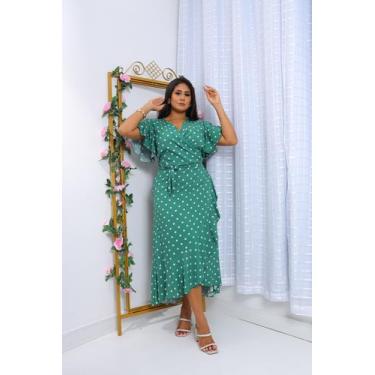 Imagem de Vestido longo envelope estampa bolinhas viscolinho manga curto - SP ST