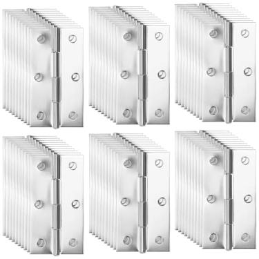 Imagem de SENJEOK Pacote com 60 dobradiças dobráveis de aço inoxidável, dobradiças de armário de 6 cm para móveis, gavetas, portas, prata