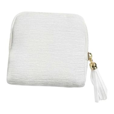 Imagem de Dynwave Estojo organizador de joias pequeno para viagem, porta-anéis, elegante suporte de veludo para brincos, bolsa para guardar pequenos objetos, ideal para, Branco Leitoso