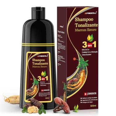 Imagem de Shampoo Tonalizante Castanho Escuro 3 em 1 para Cabelos Grisalhos, Shampoo que Pinta o Cabelo para Mulheres e Homens,Tinta de Cabelo com Extratos Vegetais, Cobertura de Fios Brancos até 15 Dias, 500ml