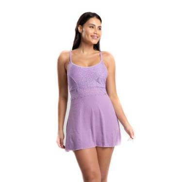 Imagem de Camisola Lisa Feminina Sensual de Suede Canelado - IMI Lingerie, Lilás