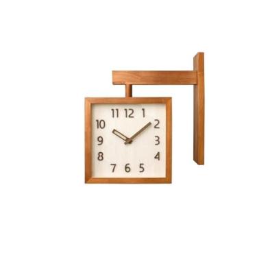 Imagem de Relógio de parede relógios de parede de madeira relógio de parede dupla face sala de estar decorativo doméstico parede moderna moda simples relógio mudo canto relógio de uso duplo (B)