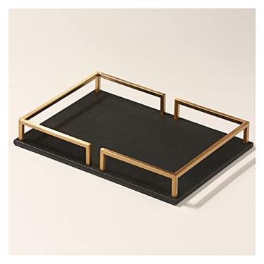 Imagem de Bandeja Nizer de couro preto Slish para mesa de centro - Organizador elegante para chaves, telefones celulares e acessórios - Solução ideal para mesa de cabeceira e cômoda para uma vida sem bagunça