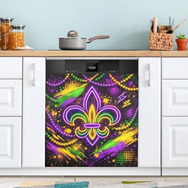 Imagem de ATTX Capa magnética para lava-louças neon Mardi Gras | Adesivo decorativo de eletrodomésticos de 58 x 66 cm para armários domésticos e eletrodomésticos (206)