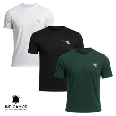 Imagem de Kit 3 Camisetas Diadora Small Logo Masculina - Branco e Verde Escuro M