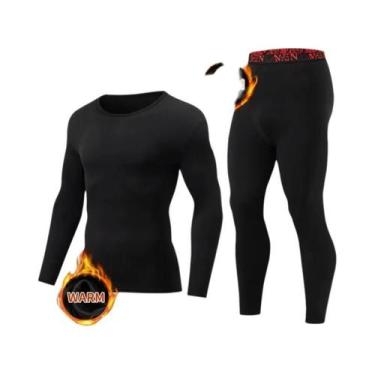 Imagem de Conjunto De Roupa Térmica Masculina De 2 Peças, Gola Redonda, Cor Sóli