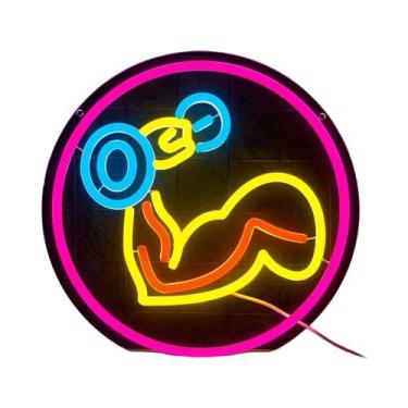 Imagem de Letreiro Neon LED Regulável Alimentado Por USB, Luz De Halteres Para Q