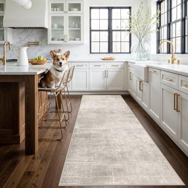 Imagem de Tapete de cozinha abstrato 7 x 25 cm - Tapetes laváveis de 3 metros de madeira antiderrapante para entrada de corredor, tapete macio para casa de fazenda, para banheiro, sala de estar, quarto (3 x 10