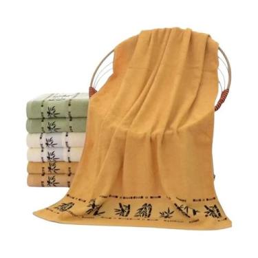 Imagem de Toalhas De Bambu Oversized 140x70cm, Toalha De Banho Bordada Em Marrom