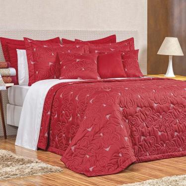 Imagem de Kit Cobre Leito Colcha Marie Queen 3 Peças Bordado Floral 180 Fios - Vermelho
