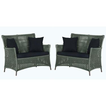 Imagem de 2 Sofás área Externa Igapó Alumínio Marrom Corda Náutica E12 Verde