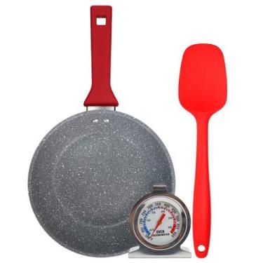 Imagem de Jogo De Frigideira 20cm Cerâmica Com Termômetro De Forno E Espátula - 