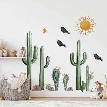 Imagem de Adesivos de parede Cactus with Birds and Sun PVC 30x90cm - yiweisai