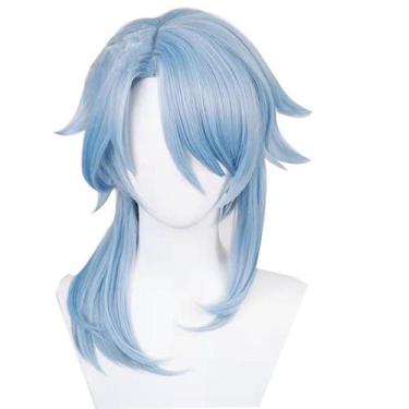 Imagem de Peruca de Cosplay Genshin Impact Kamisato Ayato Azul Sintética - taiyu