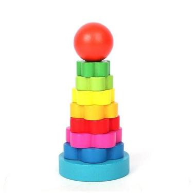 Imagem de Bloco de construção empilhável Ring Tower Rainbow S Toy - Gloome Store