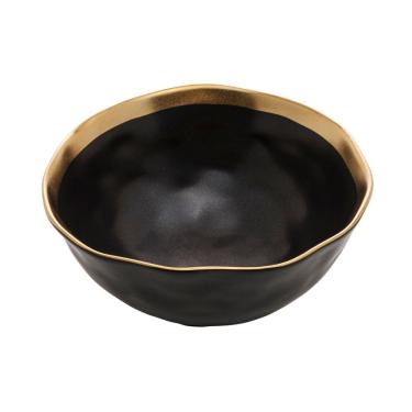 Imagem de Bowl Cumbuca de Porcelana Preto Fosco/Dourado Dubai 500ml 15x7cm Wolff