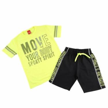 Imagem de Conjunto Infantil Roupa Menino Camiseta Estampa Move + Bermuda Move Yo