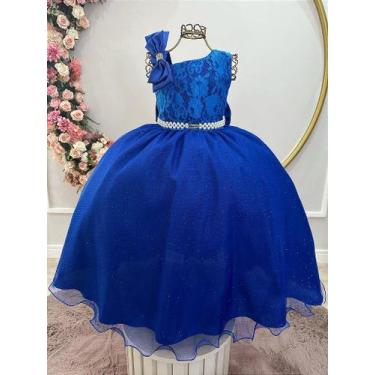 Imagem de Vestido Infantil Longo Azul Royal com Busto de Renda para Festas e Dam