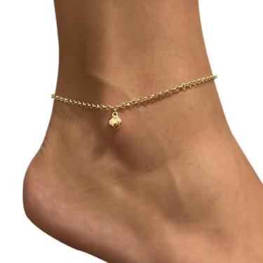 Imagem de Tornozeleira de Ouro 18k Portuguesa Com Berloque Pingente Coração Elo 