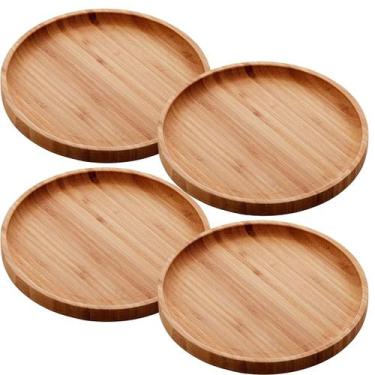 Imagem de Kit 4 Bandeja de Bambu Redonda 20cm Decorativa Cantinho Café Mesa Post