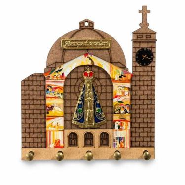 Imagem de Porta Chaves Basílica Aparecida MDF Resinado 5 Ganchos - JR PRESENTE D