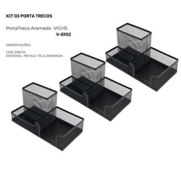 Imagem de Kit 3 Unidades Porta Treco Aramado Vighs Organizador de Mesa Preto
