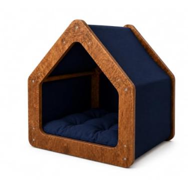 Imagem de Cama Caminha para Pet Cachorro e Gato Tamanho Grande em Madeira e Tecido, Luma Pet, Design Casinha, com Almofada Macia (Marinho)