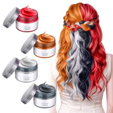 Imagem de Cera de tintura de cabelo branca, vermelha, preta e laranja em 4 cores – Tintura de cabelo temporária para mulheres, homens, adolescentes e crianças, lama lavável para o dia das bruxas, cosplay e