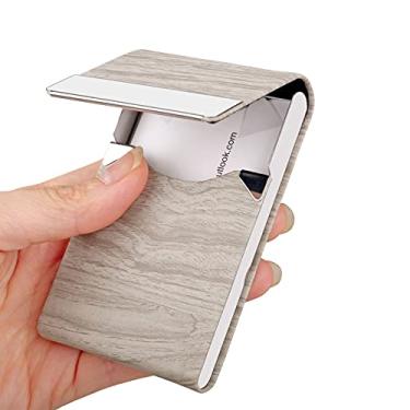 Imagem de JuneLsy Estojo Profissional de Couro PU para Cartão de Visita com Fecho Magnético - Unissex-Adultos - Minimalista - Cinza