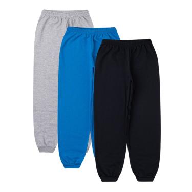 Imagem de Kit 3 un. Calça Moletom Infantil Flanelada com Punho, Juvenil Tradicional