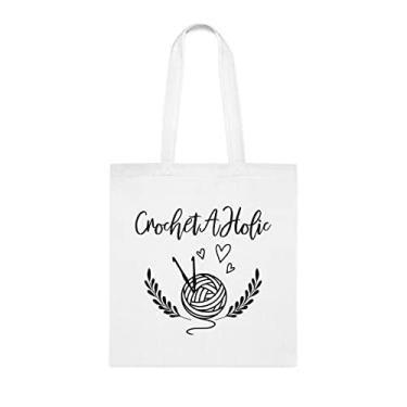 Imagem de Sacola de crochê, presente de crochê, bolsa de ombro de crochê, sacos reutilizáveis de crochê viciados em crochê, ideia de presente de cesta de Natal de aniversário, presente para