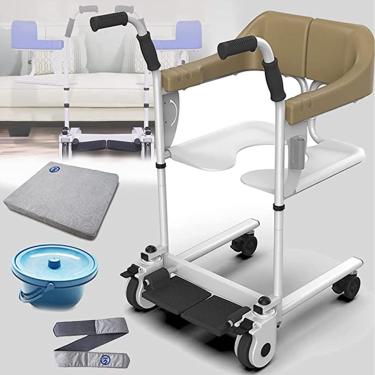 Imagem de Cadeira Transferência Paciente Multifuncional,Elevador Paciente Para Casa,Assento Dividido Em 180°,Com Vaso Sanitário E Almofada,Cadeira Banho Transporte Para Idosos,Brown-Comfortable