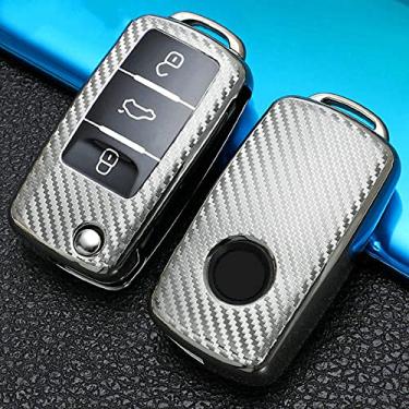 Imagem de CSHU TPU Porta-chaves do carro Porta-chaves com anel, adequado para VW Volkswagen Polo Tiguan Passat B5 B6 B7 Golf 4 5 6 MK6 Jetta Lavida Skoda Octavia, prata