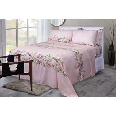 Imagem de Jogo Cama Casal Queen Size Duplo 4 Peças: 1 Lençol de Cima + 1 Lençol com Elástico + 2 Fronhas 150 Fios Microfibra Paco Milano | Admirare (Queen, Leucacia)