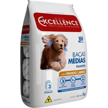 Imagem de Ração Seca Dog Excellence Frango e Arroz para Cães Filhotes Raças Médias  - 3 Kg