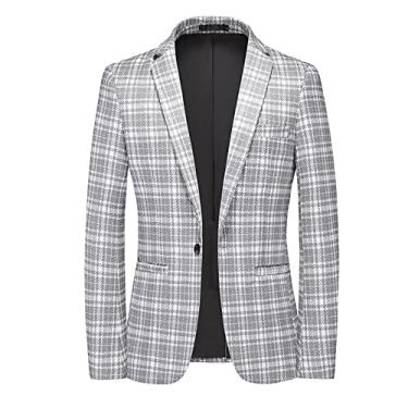 Imagem de Blazer xadrez masculino, terno casual de negócios, terno de um botão, jaqueta de smoking para banquetes, jantares, festas de formatura