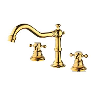 Imagem de Torneira para pia de cozinha preta com alça dupla 3 peças torneira para lavatório cromada latão maciço para banheiro torneira misturadora latão antigo, torneira banhada a ouro, tamanho único