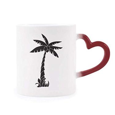 Imagem de Caneca Plant Coconut Tree preta com contorno sensível ao calor Caneca vermelha que muda de cor