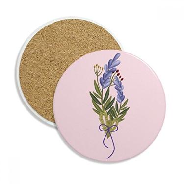 Imagem de Caneca de porta-copos azul com flor de lavanda, pedra absorvente de proteção de mesa