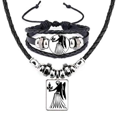 Imagem de Conjunto de joias de couro com símbolo do signo do zodíaco da Constelação Virgem