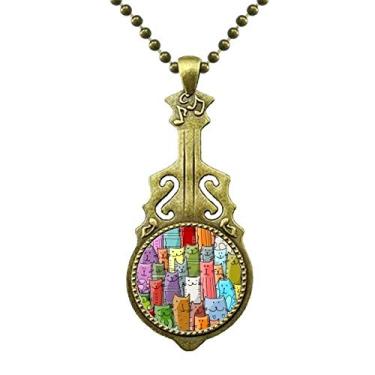 Imagem de DIYthinker Colar sorrindo de desenho animado fofo para amantes de animais de estimação com pingente de música de guitarra antiga