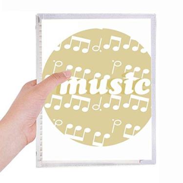 Imagem de Caderno branco com notas musicais, amarelo claro, folhas soltas, diário recarregável, artigos de papelaria