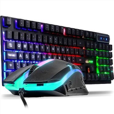 Imagem de Kit Gamer Teclado LED RGB Teclas Laser + Mouse USB Retro Iluminado 1600DPI Computador Note Jogos