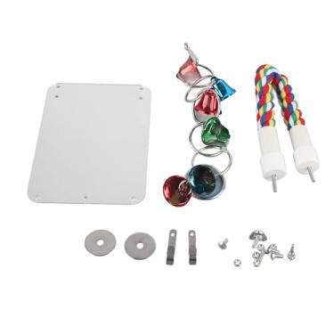 Imagem de Zerodis Brinquedo de espelho de papagaio em pé, poleiro de espelho de pássaro, balanço interativo, brinquedo de gaiola de papagaio com corda de sino para periquitos