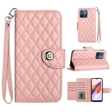 Imagem de Para Xiaomi Poco C55, capa carteira com alça de pulso, capa flip de couro com fecho magnético com 7 cartões e 1 compartimento para dinheiro, suporte feminino presente capa de telefone para Poco C55