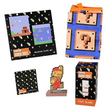 Imagem de Conjunto de presente Nintendo Super Mario Bros. Collectors – Conjunto de boneco, copo de cerveja, conjunto de pratos, avental e porta-copos