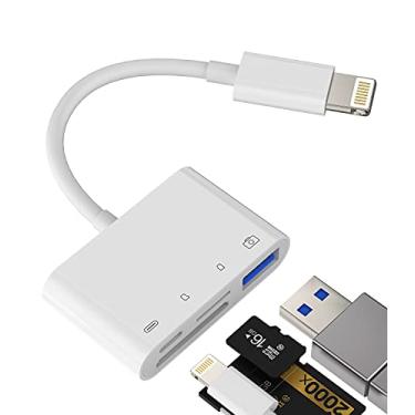 Imagem de Leitor de cartão SD de memória de câmera compatível com iPhone, compatível com Lightning macho para USB fêmea OTG adaptador Micro TF carregador divisor de energia conector para Apple para iPad 12 11